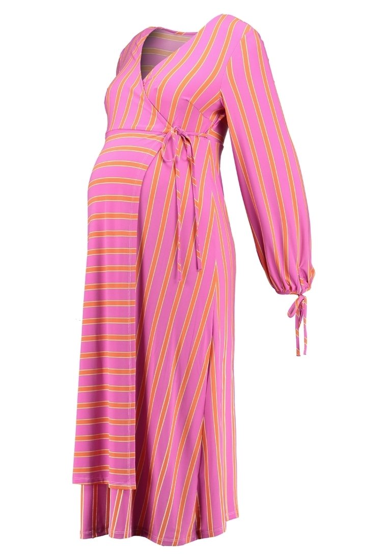 topshop pink wrap dress Topshop wrap maxi dress with frill sleeve in fuschia pink