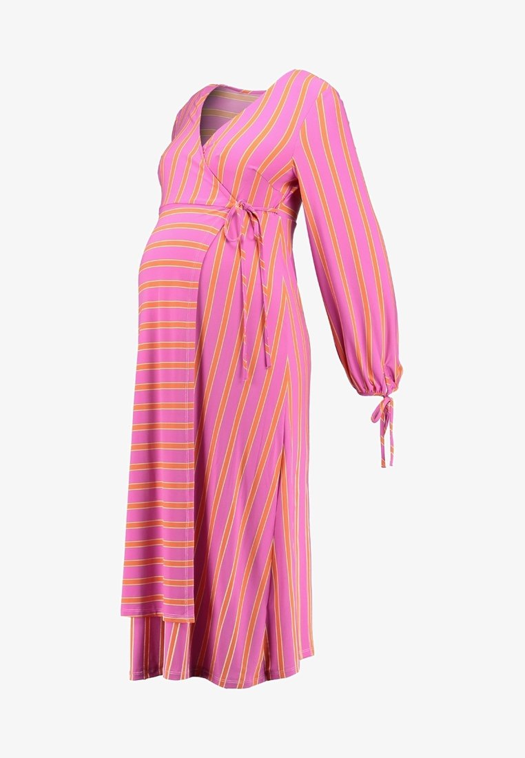 topshop pink wrap dress Topshop wrap maxi dress with frill sleeve in fuschia pink