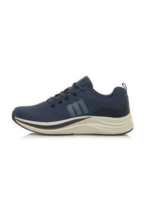 Baskets de sport bleu marine avec une tige en maille texturée, une semelle intermédiaire claire et des accents foncés. Comprend un système de lacets et une languette à l'arrière.