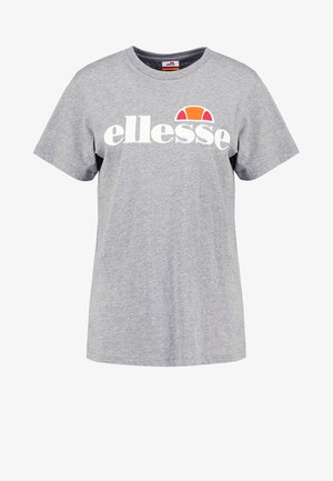 Szara bawełniana koszulka z krótkim rękawem, okrągłym dekoltem i dużym białym logo z kolorową grafiką słońca nad tekstem.