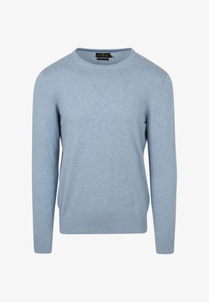 Lichtblauw sweater gemaakt van zacht breisel, met een ronde halslijn en lange mouwen met ribgebreide manchetten en zoom.