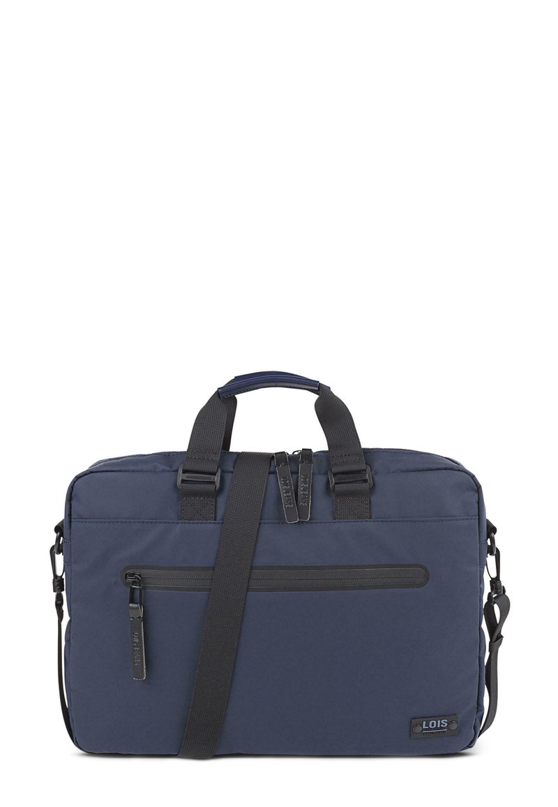 Bolso de mensajero azul marino con diseño acolchado, que cuenta con dos compartimentos con cremallera, correa de hombro ajustable y detalles en hardware negro.