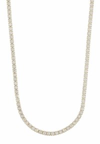 Guldkedja med runda klara cubic zirconia-stenar satta i en kontinuerlig rad, med en slät, polerad yta.