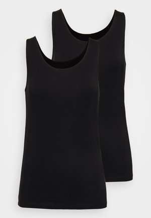 Canottiere nere in cotone con design senza maniche e scollo rotondo, caratterizzate da una texture liscia e orlo dritto, vendute in coppia.