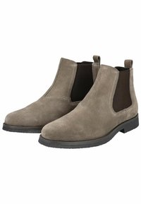 Stivaletti Chelsea in suede grigi con pannelli laterali elasticizzati, linguette per il tiraggio e suole in gomma testurizzata. Punta rotonda e design elegante e minimalista.