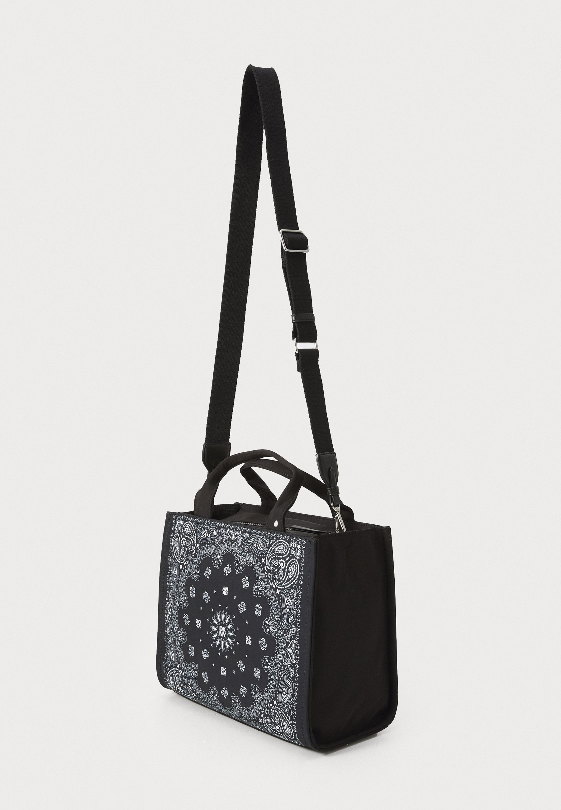 DKNY HANDLEE BANDANA TOTE - Handbag - black/silver-coloured/black