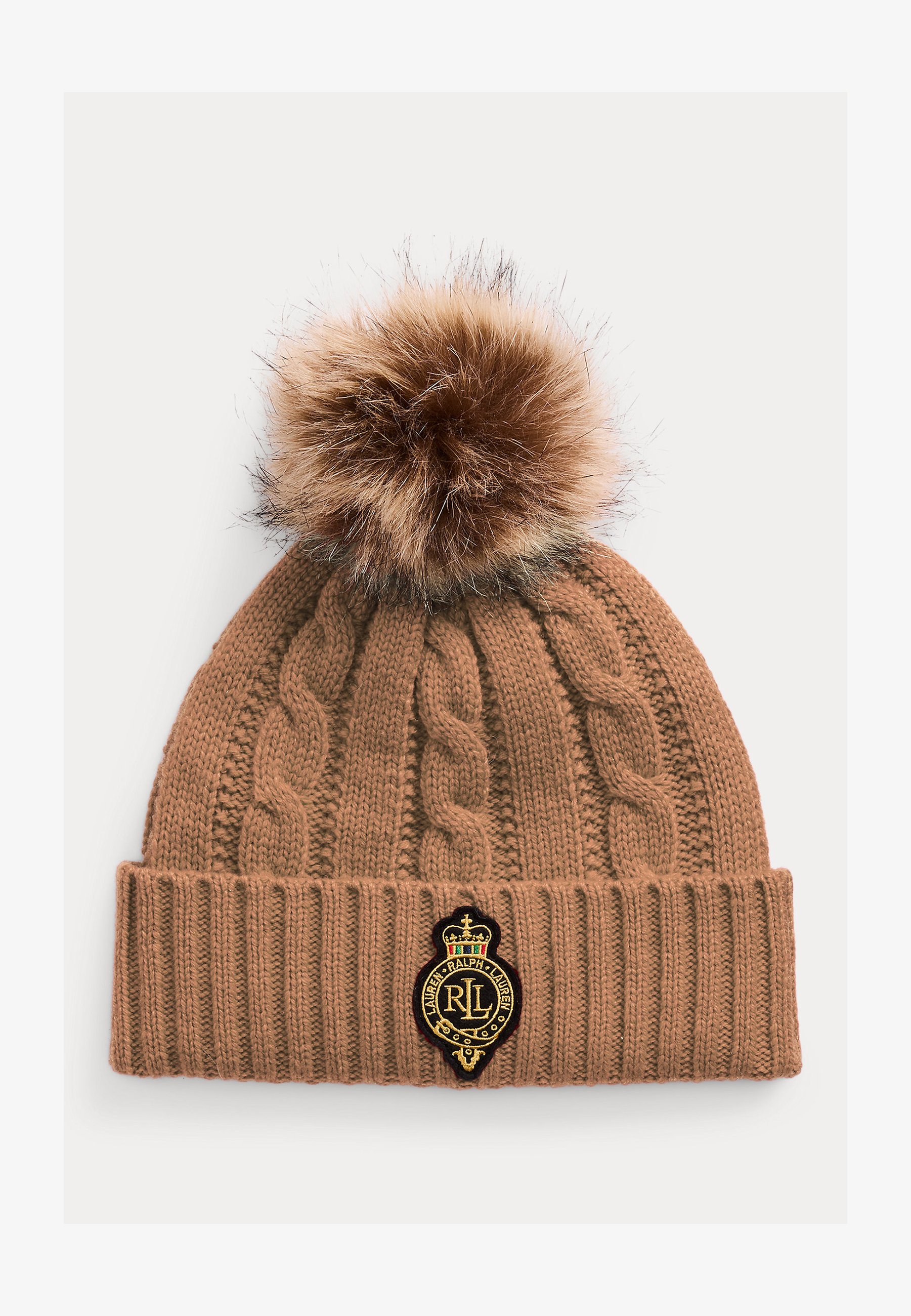 Lauren Ralph Lauren CREST-PATCH POM-POM CABLE-KNIT BEANIE
