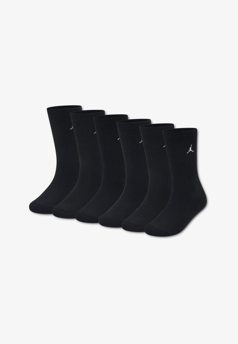 Calzini da uomo in cotone nero in confezione da sei, caratterizzati da una texture a coste e un piccolo logo bianco sulla parte superiore. Forma standard dei calzini.