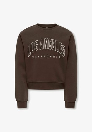 Brun langsleeve rundhalset sweatshirt med "LOS ANGELES" i store hvide bogstaver og "CALIFORNIA" i mindre bogstaver under.