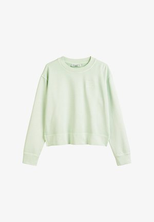 Mintgroene cropped sweatshirt, zachte stof, ronde halslijn, lange mouwen, ribgebreide manchetten en zoom, met een klein reliëflogo op de borst.