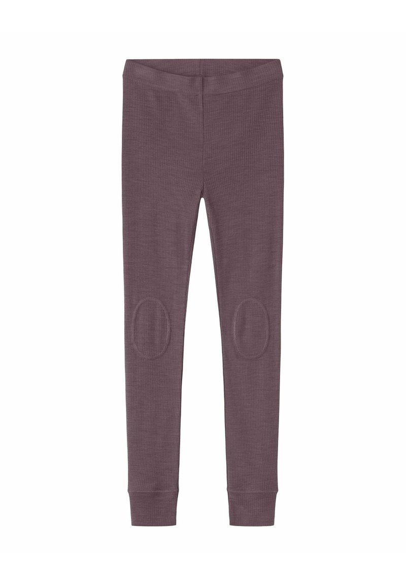 Leggings in gedempt paars, gemaakt van textuurstof, met kniestukken en een aansluitend ontwerp met een zachte tailleband en enkelsokken.