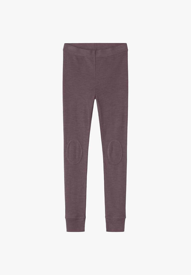 Leggings in gedempt paars, gemaakt van textuurstof, met kniestukken en een aansluitend ontwerp met een zachte tailleband en enkelsokken.