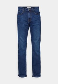 Unselected, dark blue denim