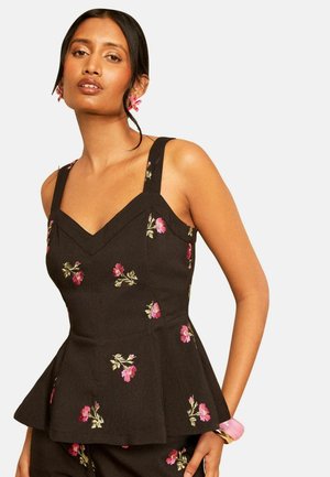 Love & Roses, REGULAR FIT - TAILORED EMBROIDERED WAISTCOAT - Top - x rhs black