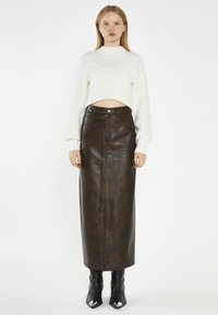 Glamorous Bleistiftrock - olive brown distressed pu