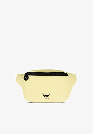 Hellgelbe Gürteltasche mit schwarzem Reißverschluss oben und schwarzem VUCH-Logo zentriert unter dem Reißverschluss.