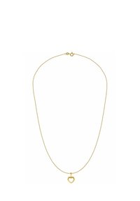 Auksinės spalvos vėrinys su plona grandinėle ir širdies formos pakabuku, kurio centre yra išpjova. Elegantiškas ir minimalistinis dizainas.