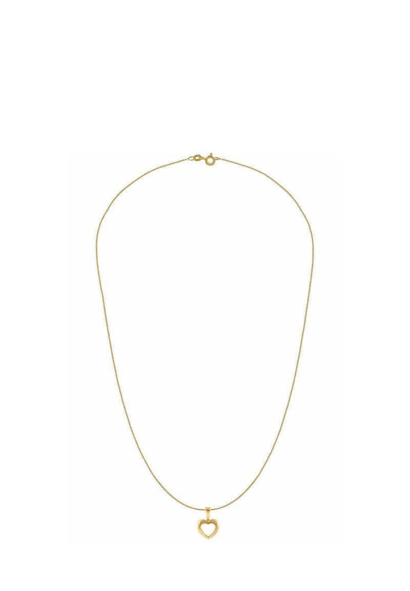 Auksinės spalvos vėrinys su plona grandinėle ir širdies formos pakabuku, kurio centre yra išpjova. Elegantiškas ir minimalistinis dizainas.