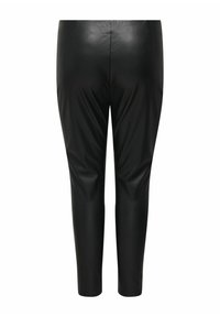 Zwarte neplederen broek met een slim fit, cropped lengte en een gladde textuur. Geen zichtbare hardware of patronen.