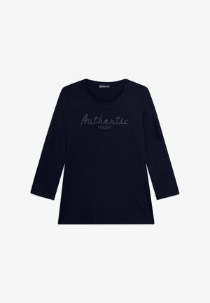 Chemise noire à manches longues avec encolure ronde, avec le texte « Authentic FREDDY » en petits clous sur la poitrine.