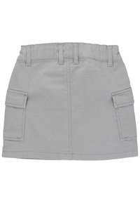 Szara bawełniana spódnica z elastycznym paskiem w talii, dwoma bocznymi kieszeniami i prostym krojem, o gładkiej teksturze i wzmocnionych szwach.