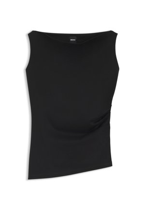 Μαύρο, εφαρμοστό, χωρίς μανίκια τοπ με λαιμόκοψη καραβόσκοινο, διακριτικές πιέτες στο πλάι και ετικέτα της μάρκας BOSS εσωτερικά στον γιακά.