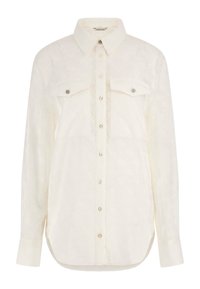 White button-up shirt with a subtle embossed pattern. Features two breast pockets, classic collar, and buttoned cuffs.