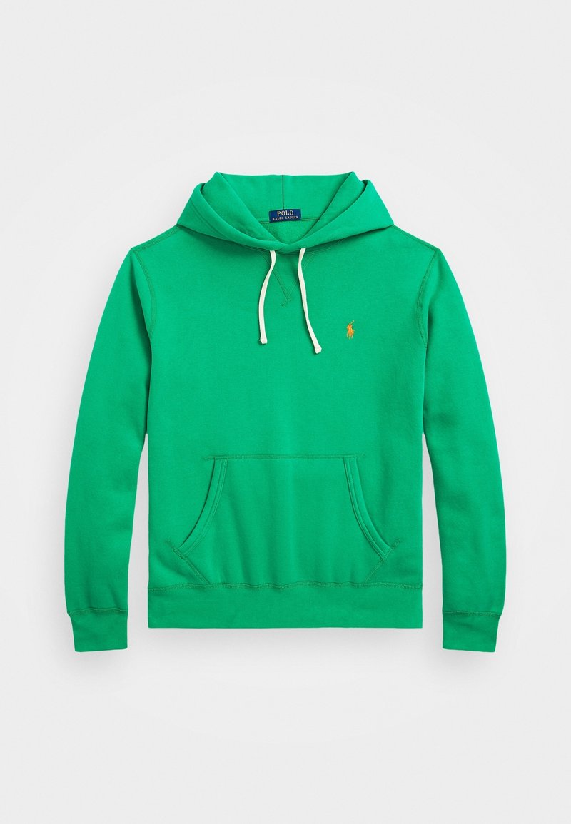 Grön huvtröja med framficka, dragsko i huva och broderad logotyp. Gjord av mjukt tyg med ribbade mudd och nederkant.