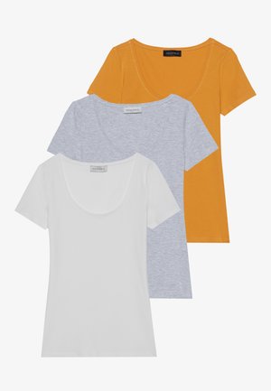 3 PACK - Basic T-shirt - mottled light grey/white/mustard yellow