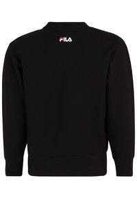 Zwarte sweatshirt met lange mouwen, ronde hals, geribbelde cuffs en onderrand. Bevat een klein FILA-logo in rood en wit op de achterkant.