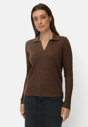 camel active, JERSEY-SHIRT MIT GERIPPTEM KRAGEN - Poloshirt - brown melange