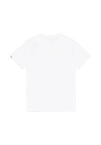 Bílý bavlněný tričko s krátkým rukávem, kulatým výstřihem a hladkou texturou. Bez viditelných log nebo vzorů, jednoduchý design.