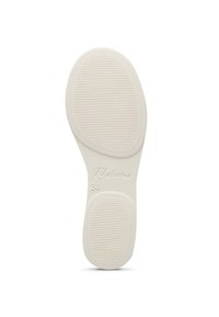 Bílá podrážka boty s texturovanými horizontálními a vertikálními rýhami. Obsahuje embosované logo "Naturino" a číslo "24" poblíž paty. Hladký povrch.