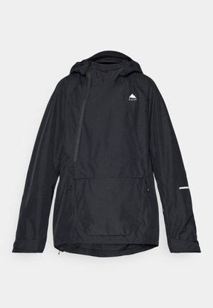 Casaco pullover preto com capuz, bolso frontal com zíper e punhos ajustáveis. Feito de um tecido leve e resistente à água com detalhe de logotipo.