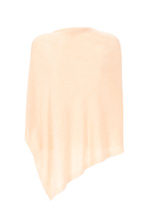 Shawl leggero asimmetrico color pesco chiaro con una texture morbida, caratterizzato da una finitura liscia e senza motivi o accenti visibili.