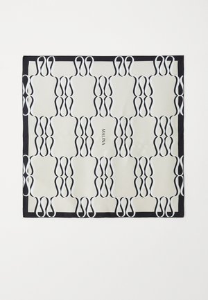 Geometrikus, ismétlődő fekete-fehér mintával díszített selyemsál, csak fekete peremmel. A "MALINA" felirat szerepel rajta.