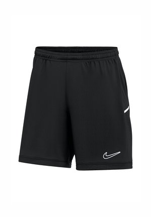 Shorts de sport noirs avec taille élastique, petit logo blanc Nike sur la jambe gauche et détail subtil d'une bande latérale, montrés sur fond blanc.