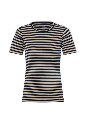Short-sleeve crew neck t-shirt with horizontal black and beige stripes, regular fit, made of pure cotton.