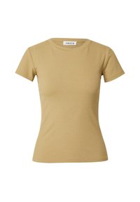 Geribbelde T-shirt met korte mouwen in een mosterdkleur, met een ronde hals en een aansluitende silhouet. Gemaakt van zachte, rekbare stof.