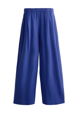 OYSHO LINEN WIDE STRAIGHT-LEG - Trousers - mottled royal blue