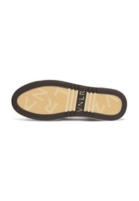 Shoe sole made from brown rubber with a textured beige insert, featuring the word "VNLR" embossed and a subtle pattern of lines.