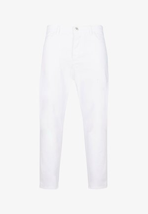 Baltas, viegls kokvilnas bikses ar taisnu kāju dizainu. Iekļauj jostas cilpas, pogu aizdari un divas priekšējās kabatas. Gluda struktūra.