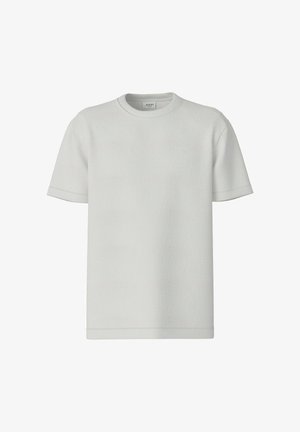 Witte T-shirt met korte mouwen en ronde hals, gemaakt van subtiel gestructureerde stof met klein geperst logo op de linkerborst.