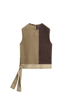 Massimo Dutti, LINEN-BLEND COLOR-BLOCK FLOWING TOP - Camicetta - dark brown