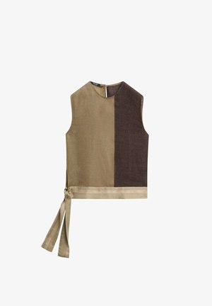 Massimo Dutti, LINEN-BLEND COLOR-BLOCK FLOWING TOP - Bluse - dark brown
