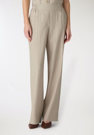 Terranova, PANTALONI WIDE LEG A RIGHE GESSATE CON ELASTICO IN VITA - Pantaloni - var beige