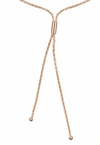 Roosakuldne keerutatud kett-kaelakee reguleeritava libistatava kinnitusklambriga ja väikeste ümmarguste metallist otstega valgel taustal.
