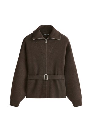 OYSHO, HIGH-NECK BELTED JACKET - Gilet - brown