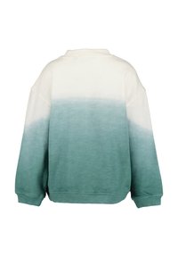 Felpa ombre con una graduale transizione di colore dal bianco al teal, con una vestibilità rilassata, polsini a costine e una consistenza morbida.