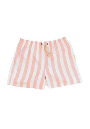 Gestreepte zwemshorts in roze en wit, met een elastische tailleband, kapsluiting en zijzakken. Lichtgewicht stof.